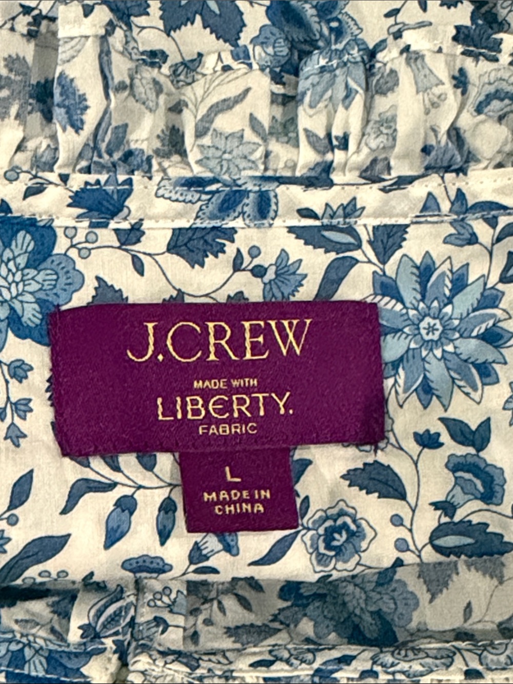 J.Crew Liberty Fabric Ruffle Neck 100% Cotton Blouse Top Floral Size Large - Picture 7 of 9
